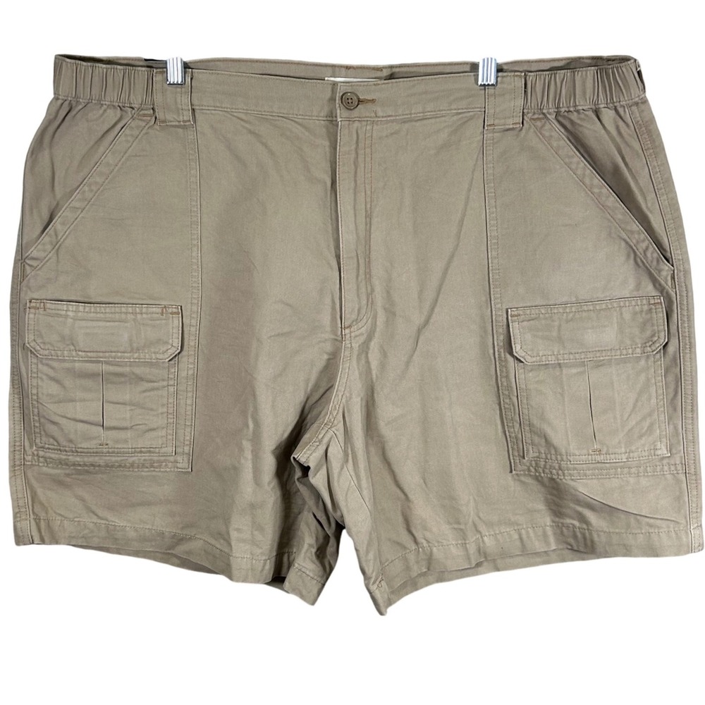 Savane Khaki Cargo Shorts Mens Size 44 Elastic Waist Cotton Canvas Utility